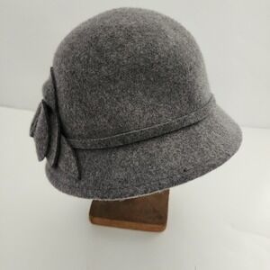 Nine West Wool Hat Cloche Flower‎ gray flapper style womens